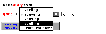 Spell check page with popup menu